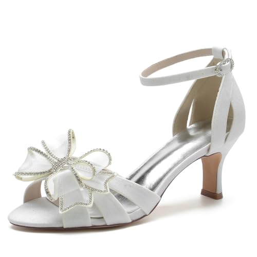 Chaussures de mariage blanc scintillant ornées d'un nœud en strass précieux