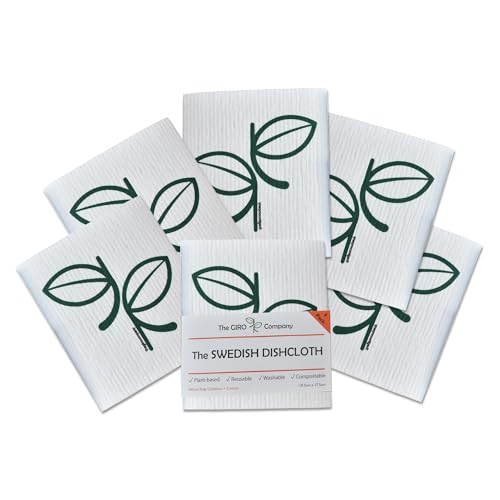 The Giro Company - Swedish Dishcloths, Kitchen Washcloths for Dishes, Countertops, Windows, and More, Highly-Absorbent, Reusable, and Machine Washable, 21 cm by 18 cm, Set of 6