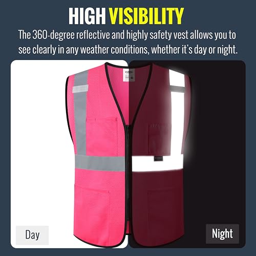 Image of JKSafety Safety Vest for men women Hi Vis Vest with Pockets and Zipper High Visibility Meet ANSI Standard(BX310
