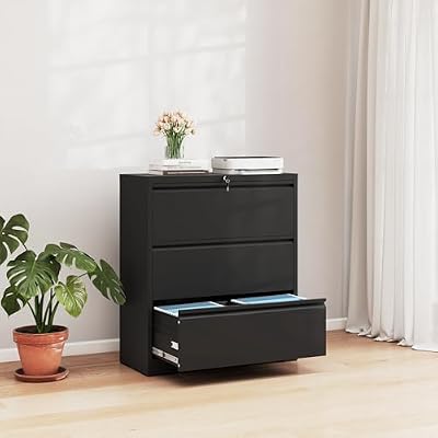 3-Drawer Lateral File Cabinet with Lock, Black Metal Filing Cabinet for Office or Home – Secure Storage for Letter/Legal/A4/F4 Documents, Easy to Assemble Locking File Organizer (Black, 3 Drawer-40"H)