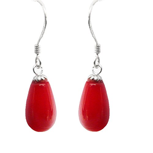Pendientes de anzuelo de plata de ley 925 con lágrima de coral china  Piedra natal de mayo  Bisutería orgánica