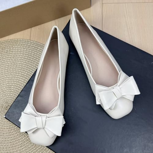 Stunner Cute Ballets Flats for Women Big Bowtie Square Toe Candy Color Slip on Dressy Flat Shoes2