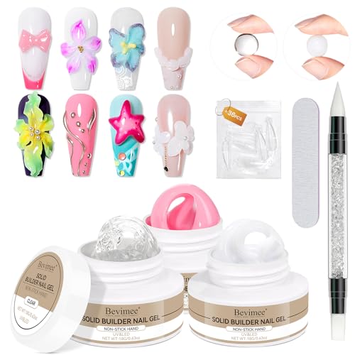 Solid Builder Gel for Nails 3PCS, Clear White Pink 3D Sculpting Hard Gel for Nail Art Non-Stick Hand, for Modeling, Sculpture, Nail Extension UV/Led Manicure DIY At Home 18g*3Colors