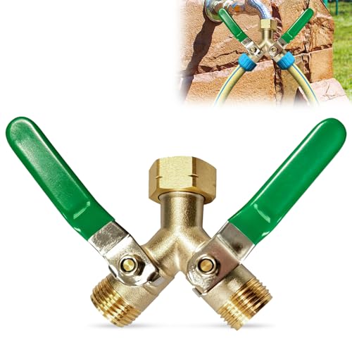 BORDEAG 2 Wege Verteiler Wasser, Wasserverteiler 2 Wege, Y Verteiler 3/4 Zoll Mit 2 Separaten Absperrhähnen, Wasserhahn Wasserverteiler, Messing Wasseranschluss Verteiler Für Haus, Hof/Waschmaschine