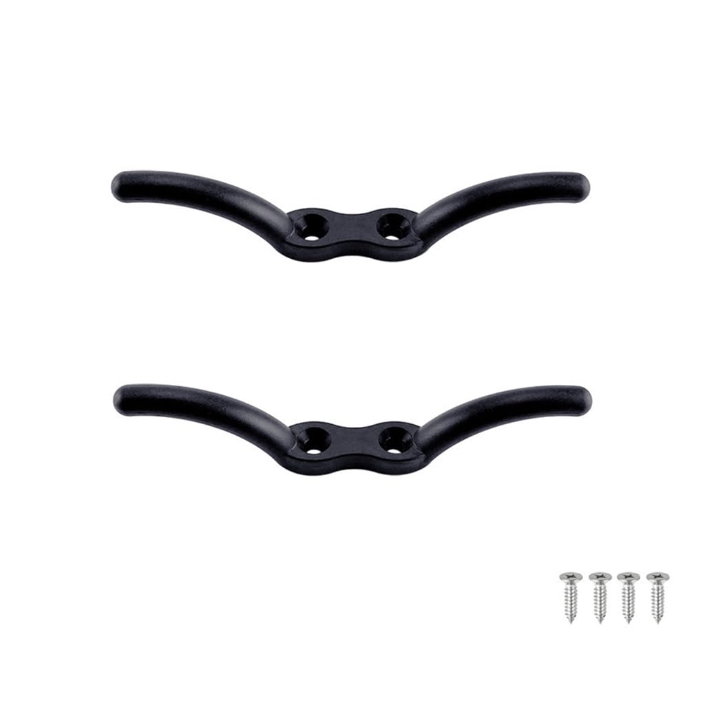 EEYAD Marine Grade 4-Inch Black Nylon Rope Cleats - 2-Pack with Mounting Screws