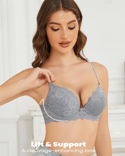Image of Push Up Bras for Women Add 2 Cups Sexy Lace Cleavage Extra Padded Plunge Bra Underwire