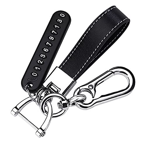 Image of Genuine Leather Keychain for Car , Universal Heavy Duty Key Chain with Phone Number Plate for Men and Women