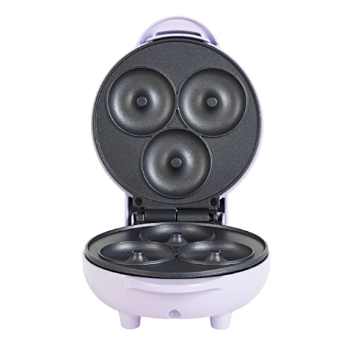 Petra PT4698PPVDEEU7 Mini Donut Máquina. Aparato Para Preparar Minidonuts, 550 W, Fácil De Limpiar, Placas Antiadherentes, Hace 3 Donuts A La Vez, Veganos, De Helado & Desayunar Donuts, Morado Pastel