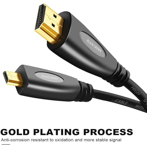 Image of BLACK CROWN 1.5M Micro Hdmi to hdmi Cable Gold Connectors HDMI to MICRO HDMI Cable - Type D to Type A - 1080p Full HD 1.4V