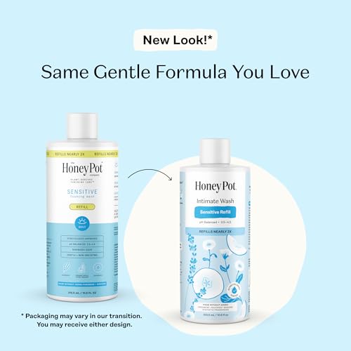 Image of The Honey Pot Company - Feminine Wash - Sensitive Refill - pH Balanced, Herbal Infused Plant-Based Feminine Care for Sensitive Skin - Daily Intimate Cleanser for Women - 10.50 Fl Oz