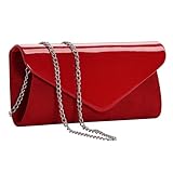 WALLYN'S Patent Leather Clutch Classic Purse, Evening Bag Handbag With Flannelette (Red)