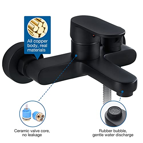 Badewannenarmatur Schwarz Wannenarmatur mit Handbrause Brause Mischbatterie Badewanne Wasserhahn und Brausestange Brauseschlauch, Armatur Badewanne Duschsystem Duscharmatur Set