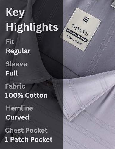 Image of 7-DAYS Men's Premium Formal Shirts - Regular Fit, Full Sleeve, 100% Pure Cotton, Self-Design, with Pocket - Stylish Office Shirts for Men