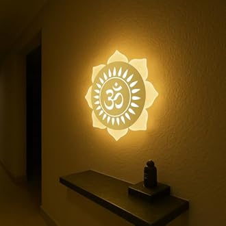 Lamp master Flower Om LED Wall Light - Gold & Frosted Acrylic | 23cm | Warm White | Ideal for Temple, Living Room, Bedroom, Pooja Room, Mandir, Shops, Hotel (Flower - Om - Gold)
