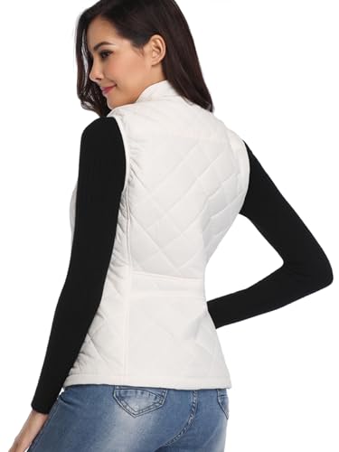 fuinloth Damen Weste, Herbst Leichte Steppweste Westen Ärmellos Jacke Kurz Vest Gilet Weiß L