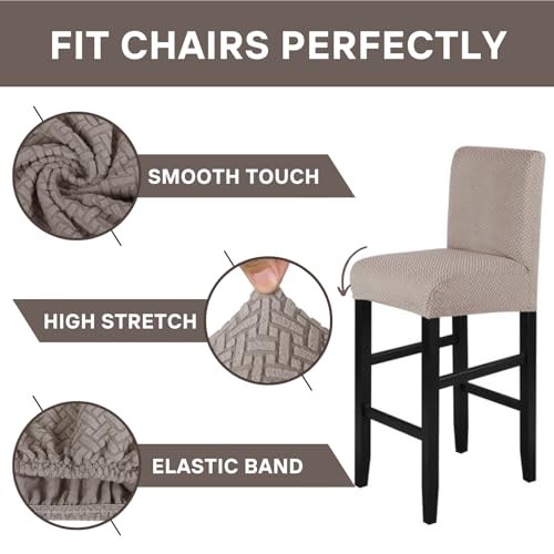 Image of SearchI Jacquard Bar Stool Covers Set of 4, Stretch Washable Barstool Seat Covers, Counter Height Chair Covers for Kitchen Dining Room Cafe (Twill Jacquard Taupe)