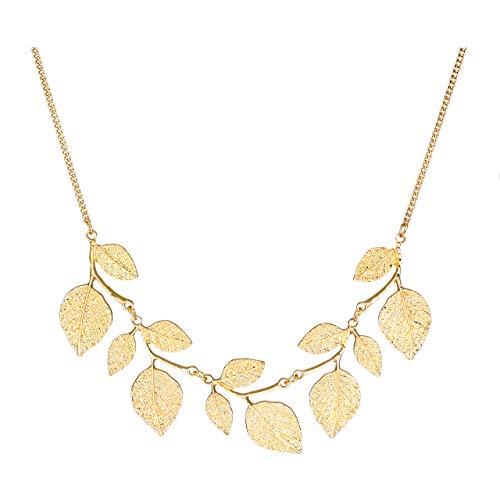 Bohemian Glitter Leaf Collar Necklace for Women Plant Hammered Necklace Chunky Tree Life Choker Necklace Vintage Bib Necklace