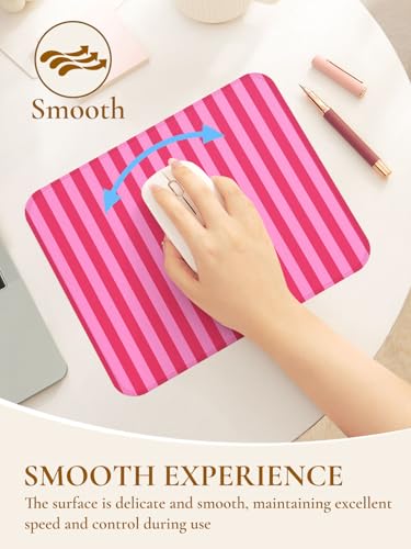 Image of Square Cute Striped Mouse Pad with Stitched Edge, Premium Waterproof Cloth Aesthetic Small Stripe Mouse Mat, Non-Slip Rubber Base Funny Mousepad Desk Accessories,Striped Hot Pink