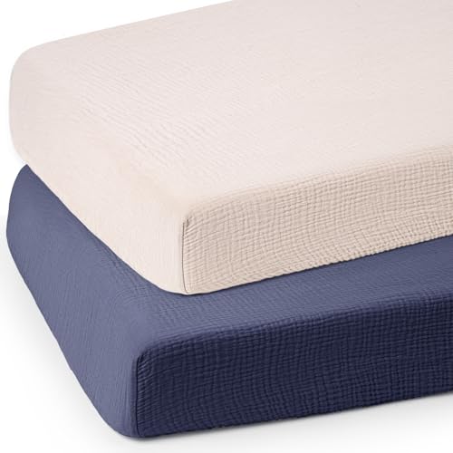 Image of lulumoon Baby Muslin Crib Sheets - Toddler Cotton Fitted Crib Sheets Neutral for Boys and Girls 2Pack