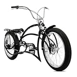 Tracer Leopard 26 Inch Wheel Chopper Stretch Bike Beach Cruiser High Rise Handlebar Suspension Fork 3 Speed 26 X 3 Fat Tires (Black)