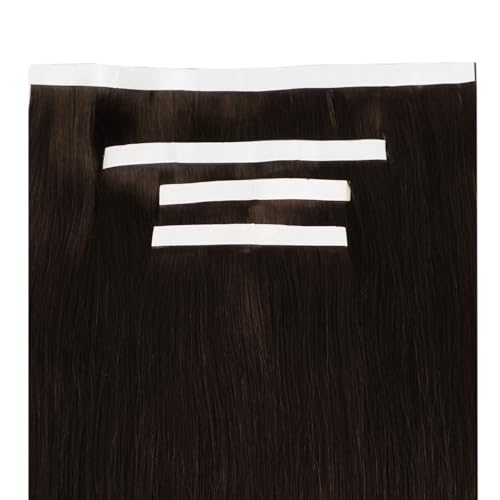 Image of Full Shine Tape in Weft Hair Extensions Human Hair Color 2 Darkest Brown 22 Inch Invisible Seamless Skin Weft Genius Weft Hair Extensions 4PCS Soft and Silky 120g for Party