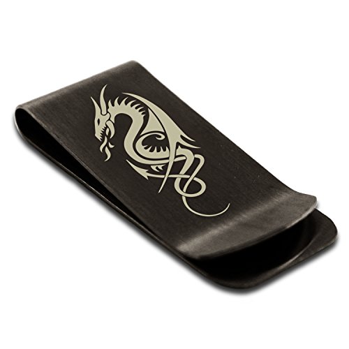 Stainless Steel Horned Dragon Engraved Money Clip Credit Card Holder
