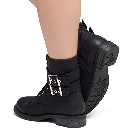 Herstyle Florence2 Women's Combat Booties Mid-Calf Boots Ankle Lace Up Military Shoes 1721Black 8.0 #TOP5
