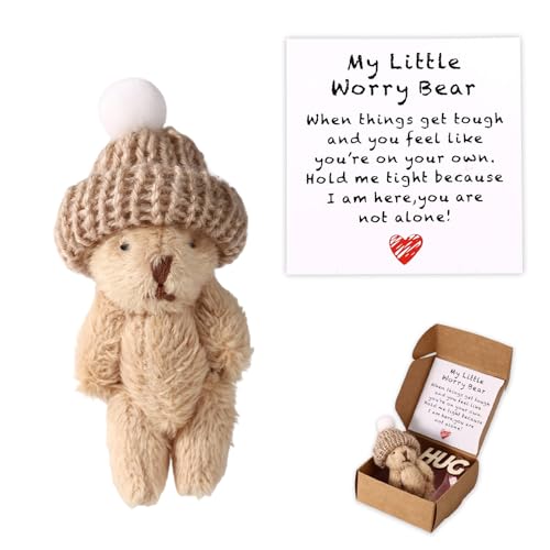 Petit ours en boîte, mini peluche positive faite à la main, ours pour soucis avec carte d'encouragement