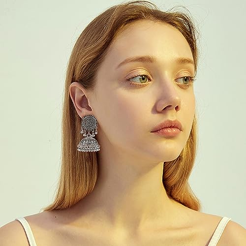 Vintage Jhumkas Indian Earrings for Women Wedding Statement Ethnic Gypsy Dangle Chandelier Earring Bohemian Temple Jhumki Oxidized Antique Bollywood Jewelry Gifts Festival Wear2