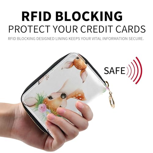 GAIGEO Cute Deer Florals White Animal Wallets for Women Leather RFID Blocking Credit Card Holders Minimalist Zipper Change Purse with Key Ring2