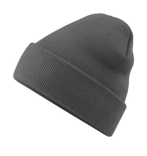 Roughtex Beanie mit Umschlag aus Bio-Baumwolle Doppellagiger Strick, atmungsaktiv und weich Wintermütze Dunkelgrau