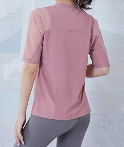 Red Plume Camiseta feminina atlética de manga curta com absorção de umidade, secagem rápida, ioga, g