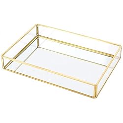 Fregadero Cristal Bandeja Decorativa, Caja de Almacenamiento de Vidrio Vintage Dorado Caja Rectangular Transparente Cajas de joyería Bandeja de Oro Cajas de cosméticos para joyería(S)