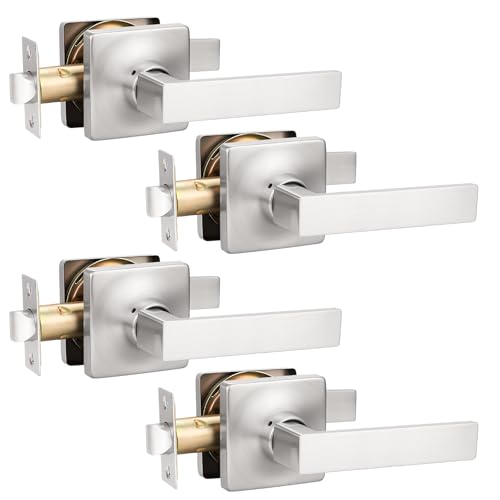 GOBEKOR 4 Pack Door Handles Brushed Nickel Hall Closet Door Handle Passage Door Levers Square Interior Door Locks by GOBEKOR - Used condition - US$19.81