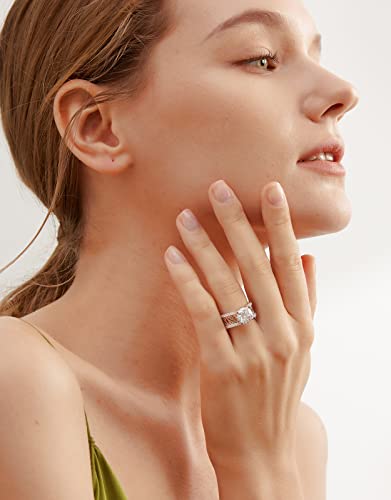 Image of Moissanite Engagement Rings Wedding Ring D Color VVS1 Round Cut S925 Sterling Silver Plated 18K White Gold Promise Rings for Women