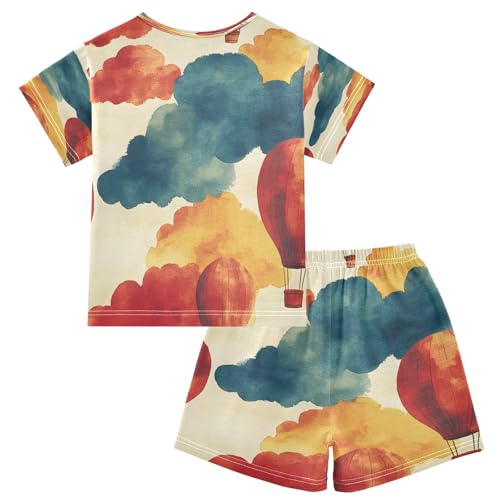 senya Hot Air Balloon Clouds Summer Pajamas Set Short Cotton Sleepwear 2 Piece2