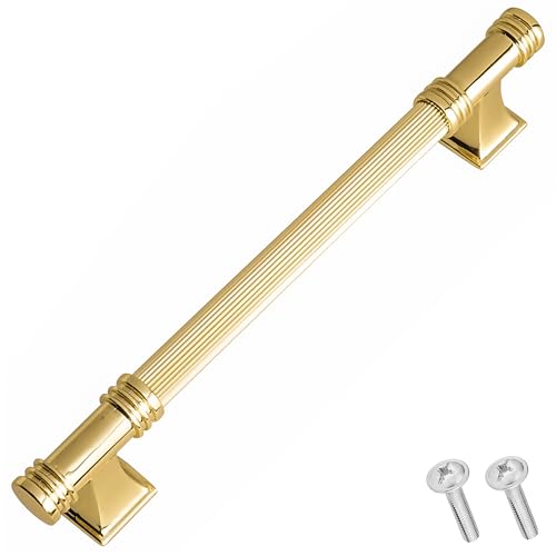 Decoranddecor Traditional Solid T Bar Kitchen Cabinet Handles, Individual Vintage Antique Metal Drawer Handles with Screws, Furniture Accessories (224mm Hole Center, Gold)
