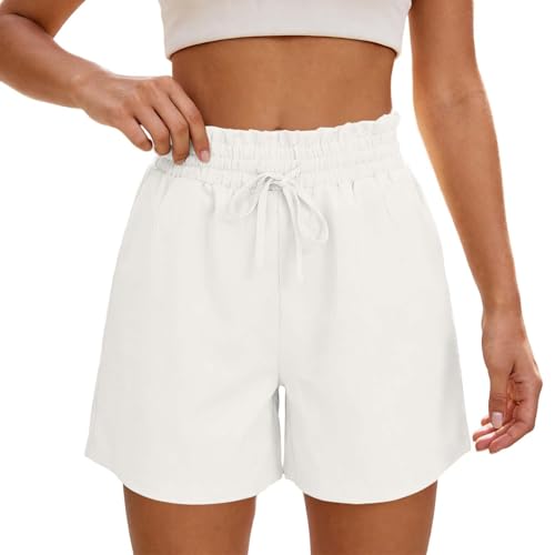 Generisch Pantalones cortos de lino para mujer, pantalones de sudadera, pantalones de verano, pantalones de lino, pantalones de muselina, pantalones ligeros para la playa, pantalones cortos de playa