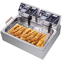 12.7QT/12L Commercial Deep Fryer with Basket, Detachable Large Capacity Stainless Steel Countertop Electric Oil Fryer with Temperature Control for Restaurant or Home Use