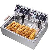23.3QT/22L Commercial Deep Fryer with Basket and Lid, 5000W Electric Fryer, Countertop Oil Fryer ...