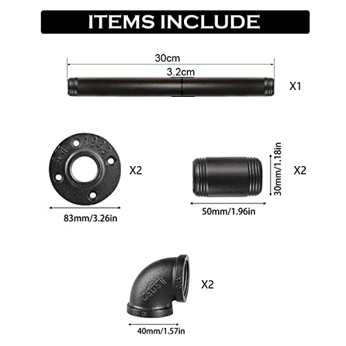 FSHIHINE Stair Handrail for Indoor & Outdoor 30cm Banister Staircase for Steps Wall Mount Balustrades Grab Bar Railing Support Kit Industrial Galvanized Black Metal Pipe Stair Handrails with Fittings - Image 3