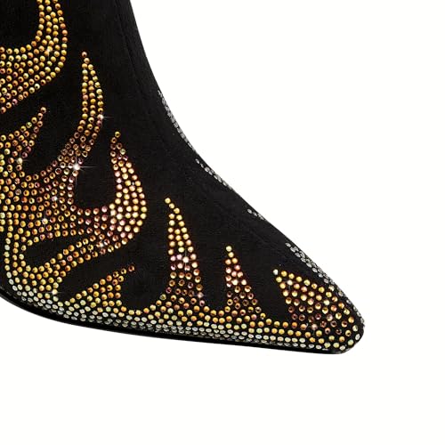 Women's Tiger Tooth Flame Rhinestone Ankle Boots Pointed Toe Suede Side Zipper Fashion Short Boots2