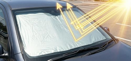 Image of Car Windshield Sunshade Umbrella | Foldable 3 Layer Heat & UV Protector | Reflective Sunblocker | for Sedan, Mini SUV, | Medium Size | Black | NOT for Small Hatchback & Micro SUV
