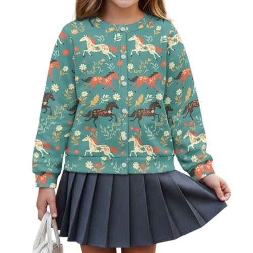 Image of Girls Cardigans Sweater Long Sleeve Crew Neck Button Down Sweaters School Outerwear for Kids Fall Winter Tops