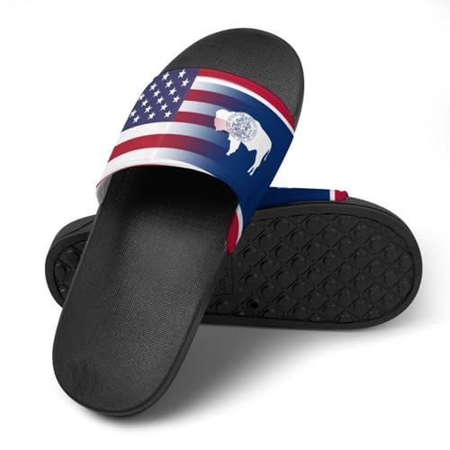 U.S.A Wyoming State Flag Men's Bathroom Slippers Shower Indoor Home Beach Outdoor Shoes for Women4