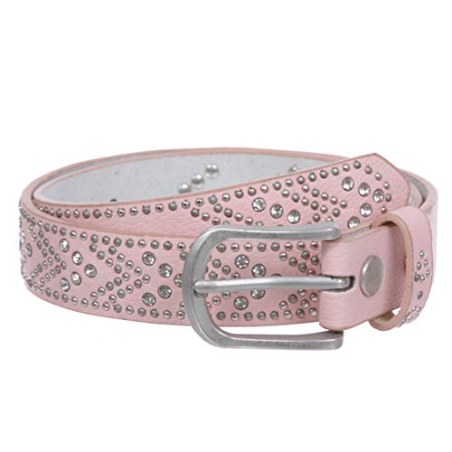 Ceinture scintillante strass et clous fille rose 28mm longue de 60cm