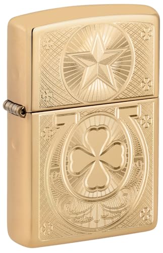 Zippo Lucky Horseshoe Design High Polish Brass Pocket Lighter