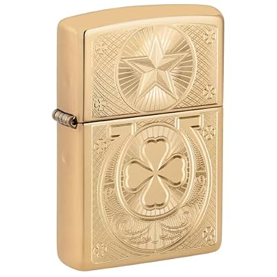 Zippo Lucky Horseshoe Design High Polish Brass Pocket Lighter