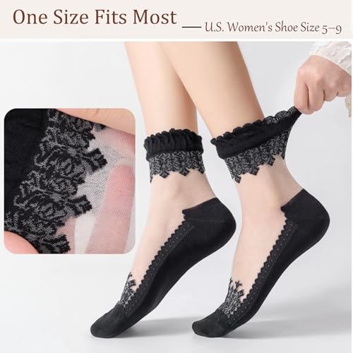 Image of DXYAKY 5 Pairs Sheer Floral Socks for Women, Lightweight Mesh Ankle Lace Socks, Breathable Summer Cute Transparent Stockings