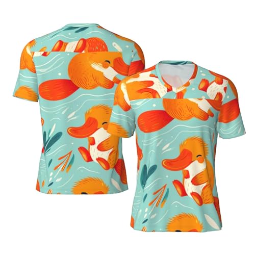 Stylish Athletic Sports Jersey Platypuses-Play-Water Men's Rugby Jersey Large Black